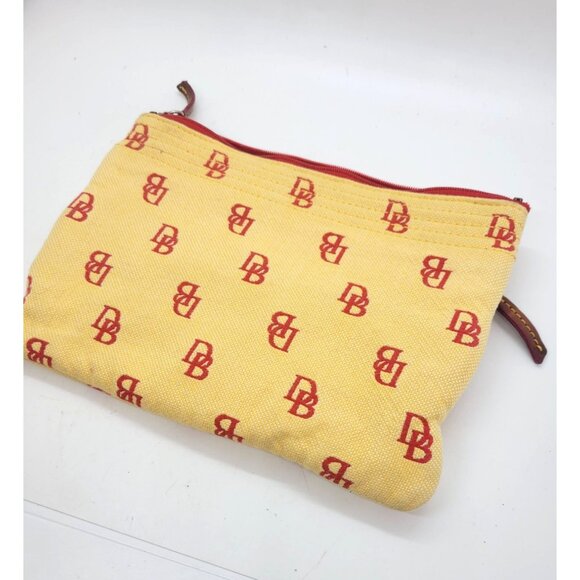 VTG Dooney & Bourke Yellow Canvas Zip Pouch Cosmetic bag leather tabs RARE - Picture 3 of 9